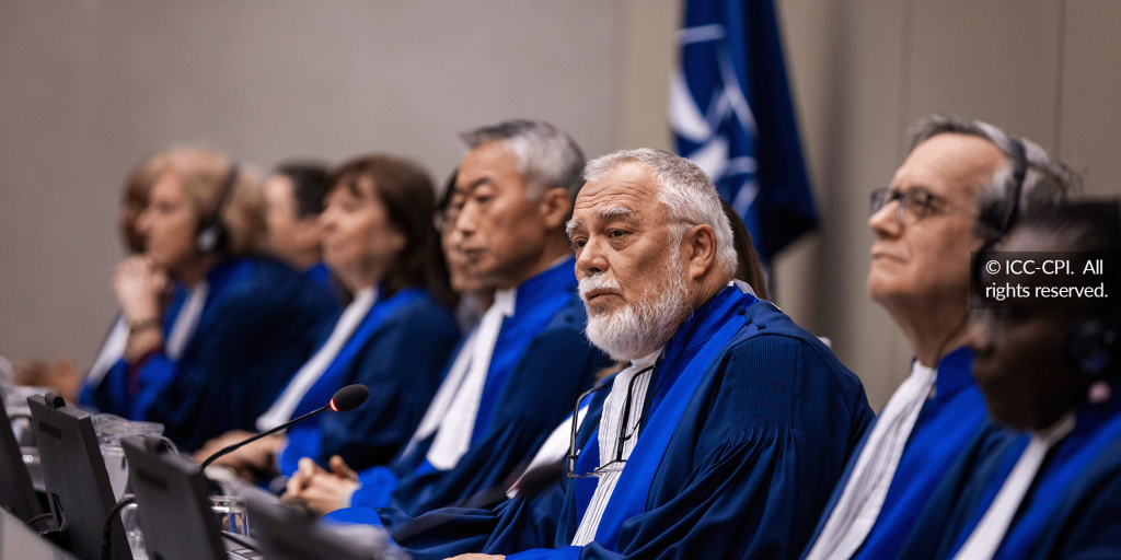 ICC Judges in Blue Robes listen attentively major powers sanction courts like the ICC